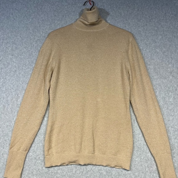 Autumn Cashmere Sweater Womens Medium Turtleneck Gold Silk Lurex - Picture 2 of 4